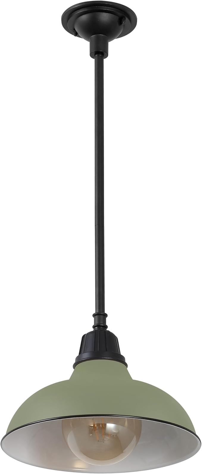 JONATHAN Y 12.25" Matte Olive Green 1-Light Farmhouse Indoor/Outdoor LED Pendant Iron Hanging Light, and Black Metal Shade, Rustic Ceiling Lamp for Kitchen Island, LED Bulb Included (JYL7611I)