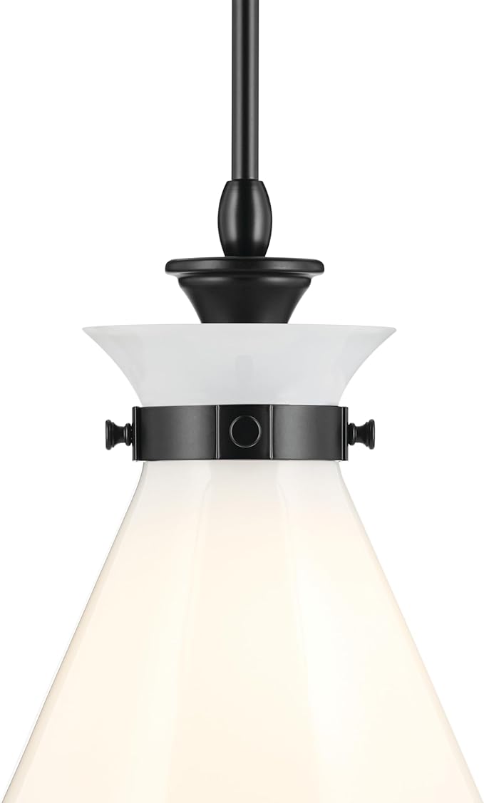 Kichler Laria 1-Light Pendant Light Fixture with Opal Glass, Kitchen Island Hanging Light in Black, Updated Traditional Style for Kitchen Island (19.75" x 16"), 52775BK