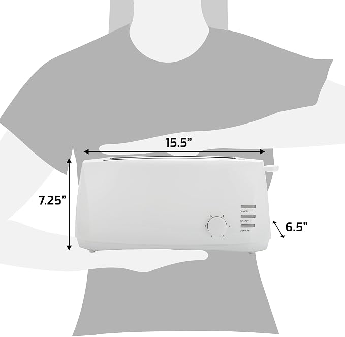 Elite Gourmet ECT-4829 Long Slot 4 Slice Toaster, 6 Toast Settings Toaster Defrost, Reheat, Cancel Functions, Slide Out Crumb Tray, Extra Wide Slots for Bagels Waffles, White