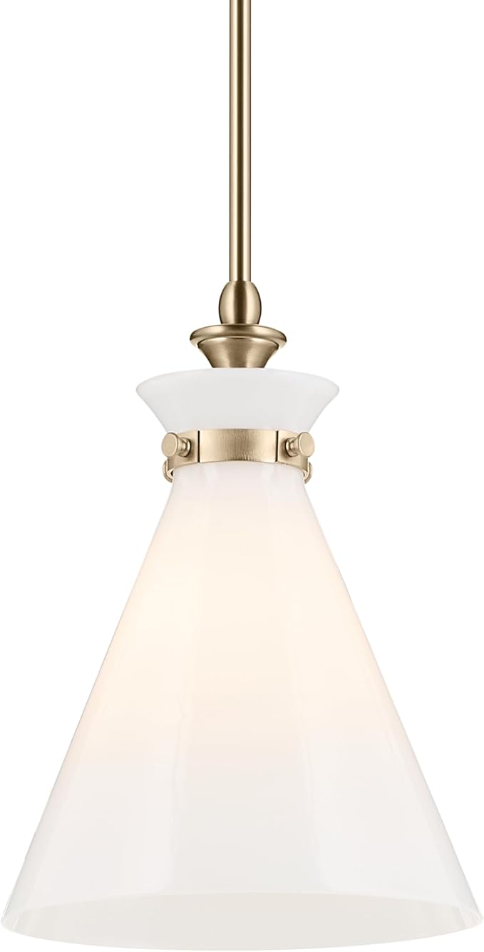 Kichler Laria 1-Light Pendant Light Fixture, Kitchen Island Hanging Light with Opal Glass in Champagne Bronze, Updated Traditional Style for Dining Room (14.5" x 10.5"), 52774CPZ