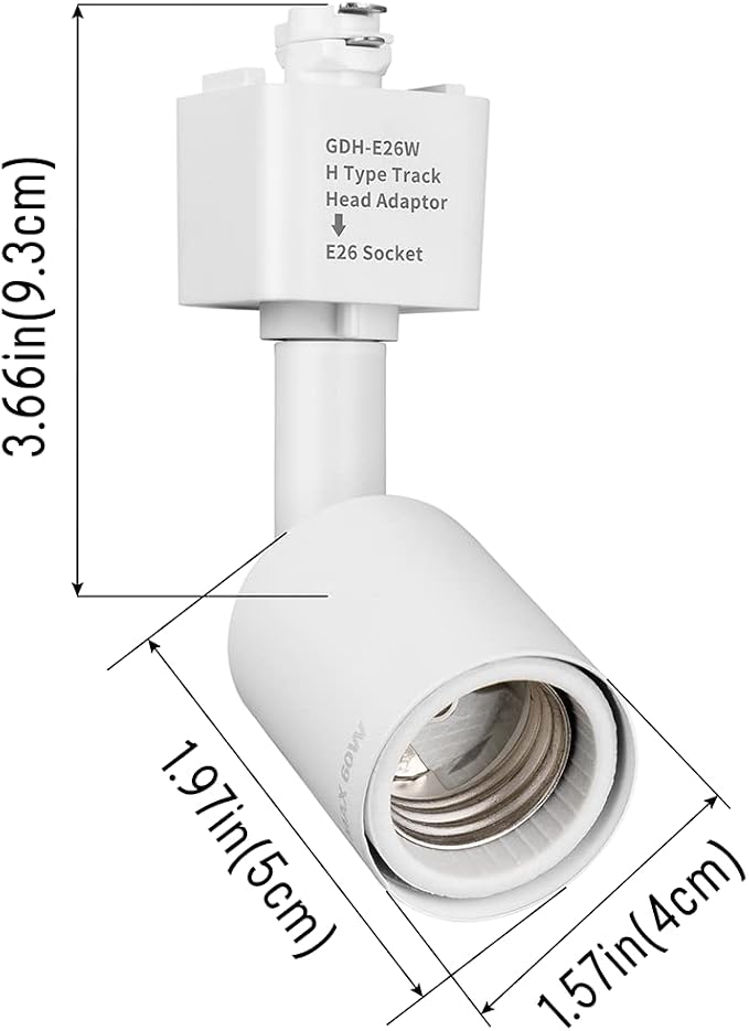 mirrea H Type Track Lighting Head to E26 Medium Screw Base Adapter Light Direction Adjustable Pack of 3 (White)
