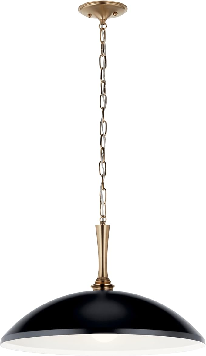 Kichler Delarosa 1-Light Pendant Light Fixture, Updated Traditional Hanging Light with Black Shade and Champagne Bronze Hardware for Kitchen Island, Dining Room, Hallway (12.75" x 20.25"), 52638BK