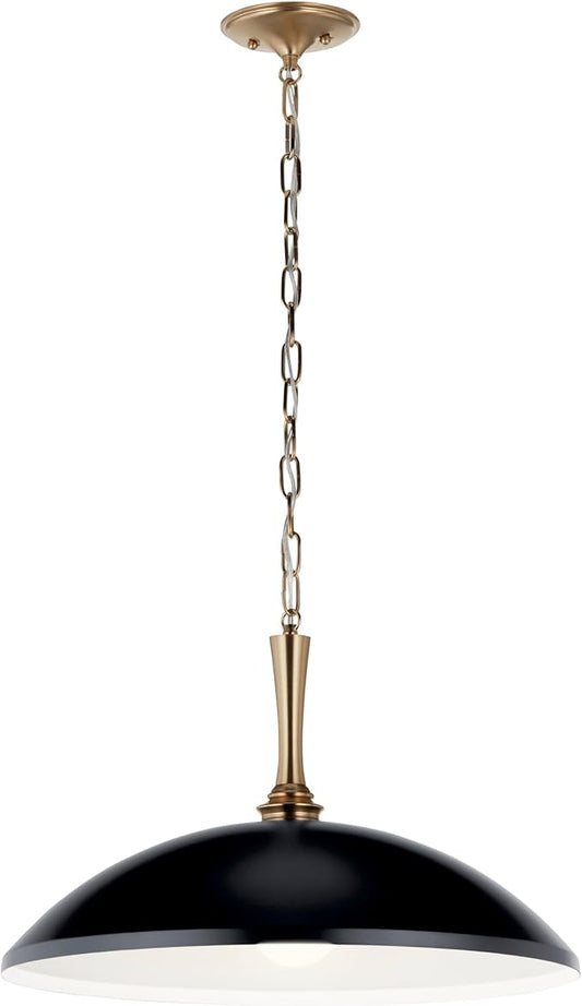 Kichler Delarosa 1-Light Pendant Light Fixture, Updated Traditional Hanging Light with Black Shade and Champagne Bronze Hardware for Kitchen Island, Dining Room, Hallway (12.75" x 20.25"), 52638BK