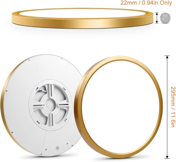 12 Inch Gold Flush Mount Ceiling Light, 2 Pack 24W 3200LM 5000K Daylight White LED Ceiling Light Fixture, Ultra Thin Round Flat Ceiling Light for Bedroom, Kitchen, Bathroom, Hallway