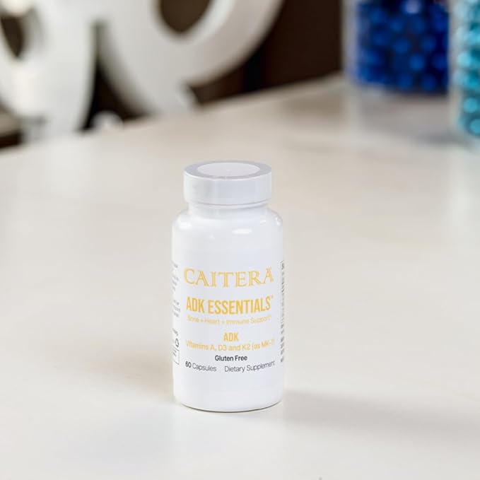 ADK Essentials | Vitamines A, D, K (sous forme de MK-7) Complément alimentaire pour les os, le cœur et l'immunité | Soutient la densité/l'intégrité osseuse ; l'utilisation du calcium ; et le système cardiovasculaire | Végétalien 60 capsules