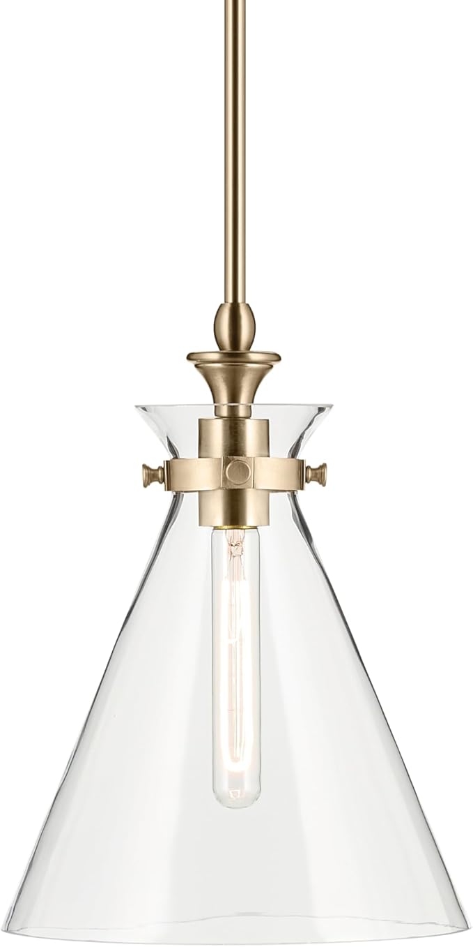 Kichler Laria 1-Light Pendant Light Fixture, Traditional Kitchen Island Hanging Light with Clear Glass in Champagne Bronze, Sloped Ceiling Compatible (14.5" x 10.5"), 52774CPZCLR