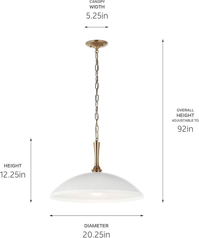 Kichler Delarosa 1-Light Pendant Light Fixture, Traditional Hanging Lamp with White Shade and Champagne Bronze Hardware for Kitchen Island, Dining Room, or Hallway (12.75" x 20.25"), 52638WH