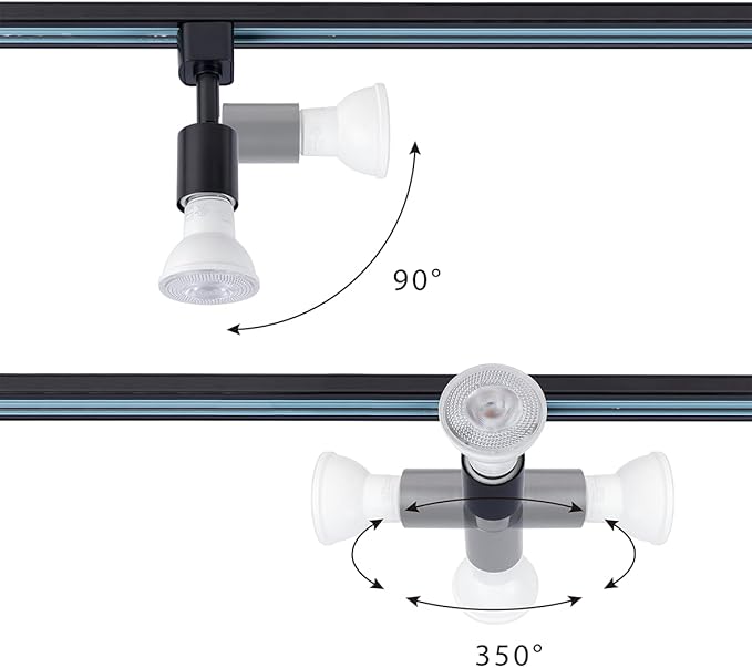 mirrea H Type Track Lighting Head to E26 Medium Screw Base Adapter Light Direction Adjustable Pack of 3 (Black)