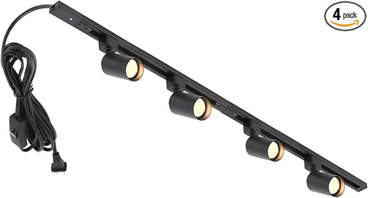 Plug in Track Lighting with Power Cord, 4-Light GU10 Track Lighting Kit with Track Rail, Modern Kitchen LED Track Lighting Fixtures Ceiling Wall Spot Light, 13FT Plug Cord, Black (No Bulbs)
