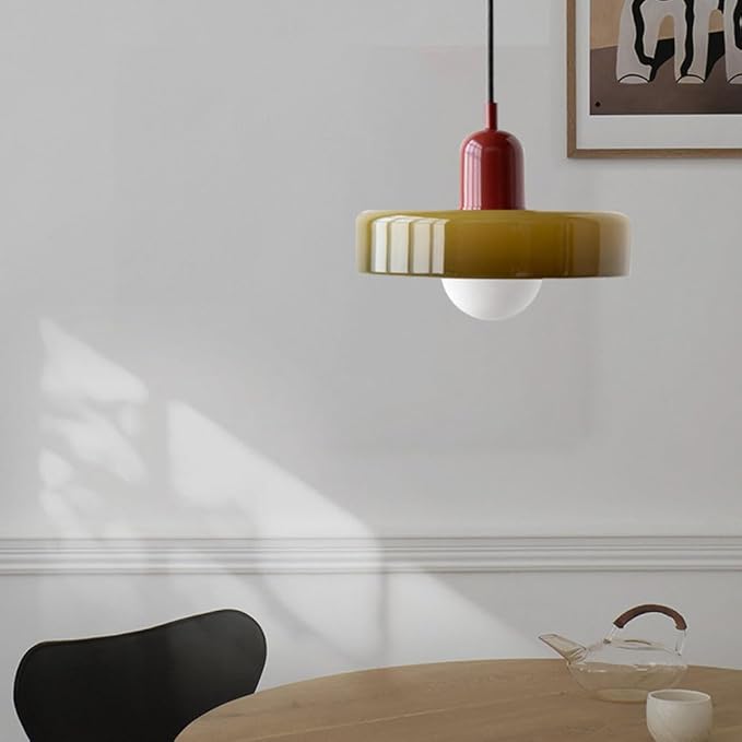 Mid Century Modern Pendant Light Orange Green Glass Hanging Light Nordic Large Single Lamp Vintage Farmhouse Dining Room Chandelier Over Table Kitchen Island Bedroom Hallway Restaurant