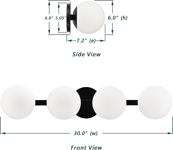 Black Bathroom Vanity Light Fixtures, Modern 4 Lights Matte Black Globe Wall Sconce Lighting, Porch Wall Mount Light Fixture for Bathroom, Mirror Cabinets Hallway Stairs