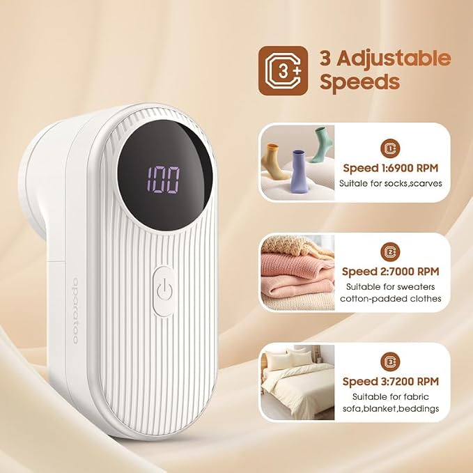 Fabric Shaver Lint Shaver, Electric Lint Remover with 3-Gears and 6-Blades, Sweater Shaver USB Rechargeable Fabric Pilling Remover for Clothes, Couch, Beddings
