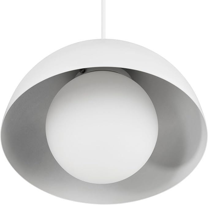 Globe Electric Amelia 1-Light Plug-in Pendant Lighting, Matte White, White Glass Shade, Bulb Not Included