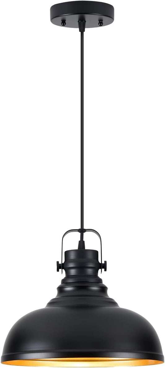 Refice 1 Pack Farmhouse Pendant Lights Black Pendant Lighting for Kitchen Island Adjustable Height Dome Hanging Lights for Barn, Dining Room