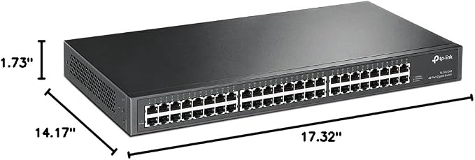 TP-Link 48 Port Gigabit Ethernet Switch | Plug and Play | Sturdy Metal w/ Shielded Ports | Rackmount | Fanless | Traffic Optimization | Unmanaged (TL-SG1048) , Black