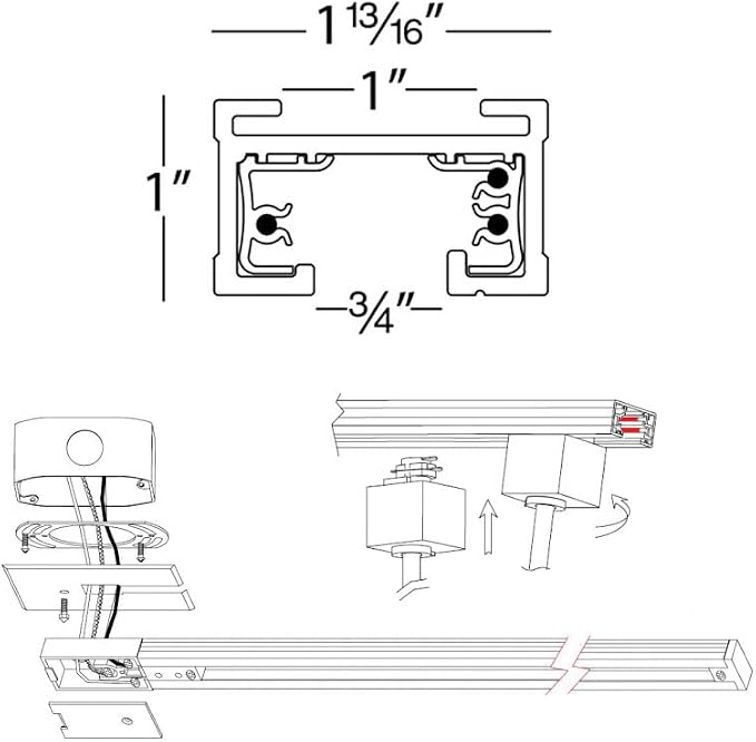 WAC Lighting J Track 2FT Two Circuit Field Cuttable 120V Track for J Style 3-Wire Track Fixtures with 2 Endcaps in Black
