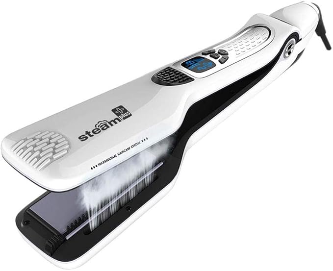 Professional Steam Hair Straightener Brush Ceramic Flat Iron, Electric Hair Crimper Heating Comb Straightening Iron, Fast Steamer Hair Styling Appliances For All Hair Types (White)