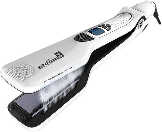 Professional Steam Hair Straightener Brush Ceramic Flat Iron, Electric Hair Crimper Heating Comb Straightening Iron, Fast Steamer Hair Styling Appliances For All Hair Types (White)