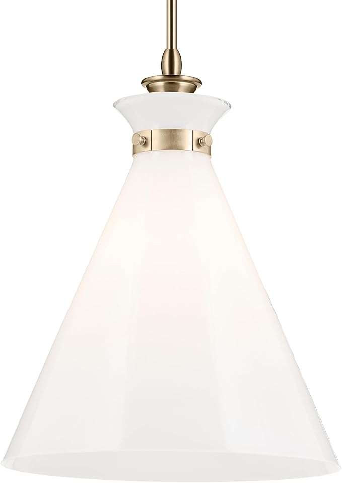 Kichler Laria 1-Light Pendant Light Fixture with Opal Glass, Updated Traditional Hanging Light for Kitchen Island and Dining Room in Champagne Bronze (19.75" x 16"), 52775CPZ