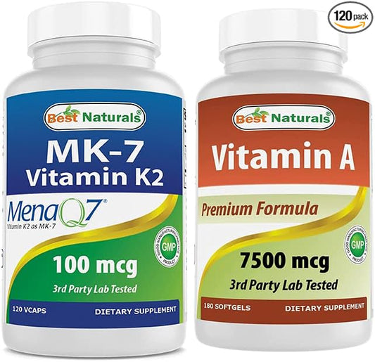 Best Naturals MK-7 Vitamine K2 100 mcg et Vitamine A 25000 UI