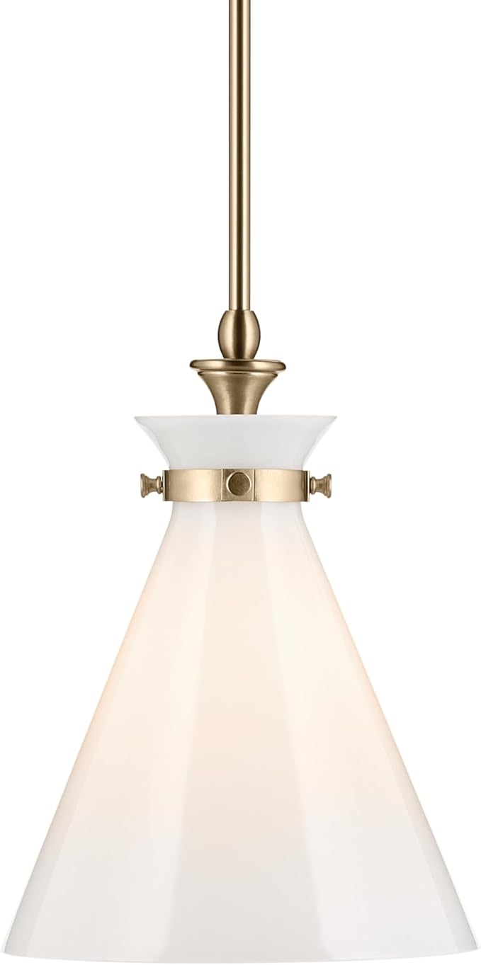 Kichler Laria 1-Light Pendant Light Fixture, Kitchen Island Hanging Light with Opal Glass in Champagne Bronze, Updated Traditional Style for Dining Room (14.5" x 10.5"), 52774CPZ