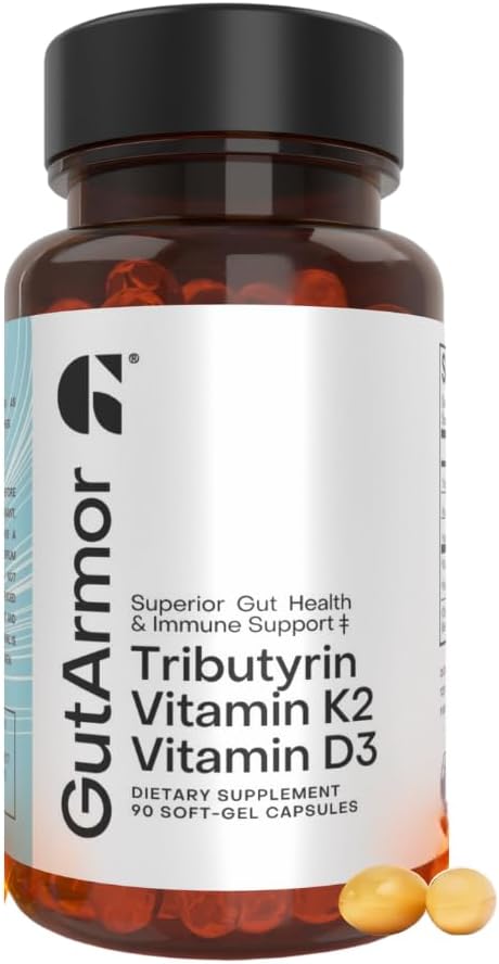 GutArmor Santé Intestinale & Cardiaque + Soutien Immunitaire | Cure de 3 Mois | 90 Capsules Molles | Butyrate Pur 350mg & Vitamine D3 2000 UI & Vitamine K2 120mcg | Santé Cardiaque | Soutien Gastro-Intestinal
