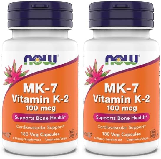 Now Supplements, MK-7 Vitamine K-2 100 mcg, Soutien Cardiovasculaire*, Favorise la Santé des Os*, 180 Gélules Végétales (Lot de 2)