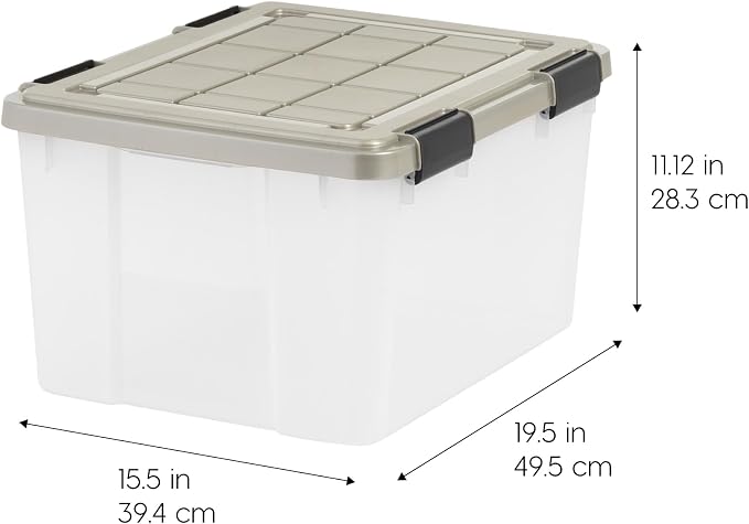 IRIS USA 44 Qt Storage Bins with Gasket Seal Lid, 2 Pack - BPA-Free, Heavy Duty Moving Containers Tight Latch, Weather Proof Tote, WEATHERPRO - Clear/Chrome