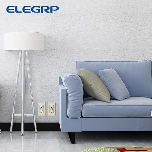 ELEGRP USB Charger Wall Outlet, USB Receptacle with USB A & USB C Ports, 20 Amp Duplex Tamper Resistant Receptacle Plug NEMA 5-20R, Wall Plate Included, UL Listed, 2 Pack, Matte Light Almond