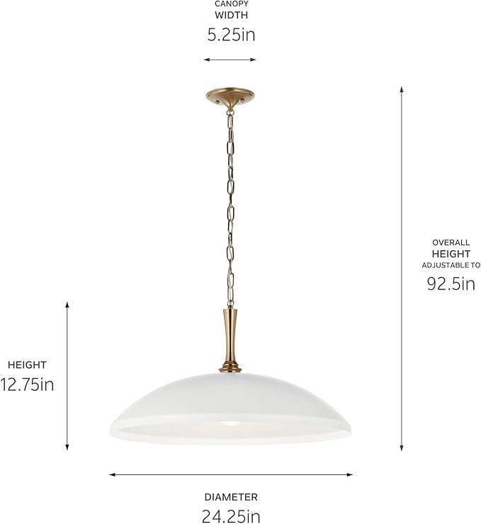 Kichler Delarosa 1-Light Pendant Light Fixture, Updated Traditional Hanging Lamp with White Shade and Champagne Bronze Hardware for Kitchen Island, Dining Room, or Hallway (12.75" x 24.25"), 52637WH