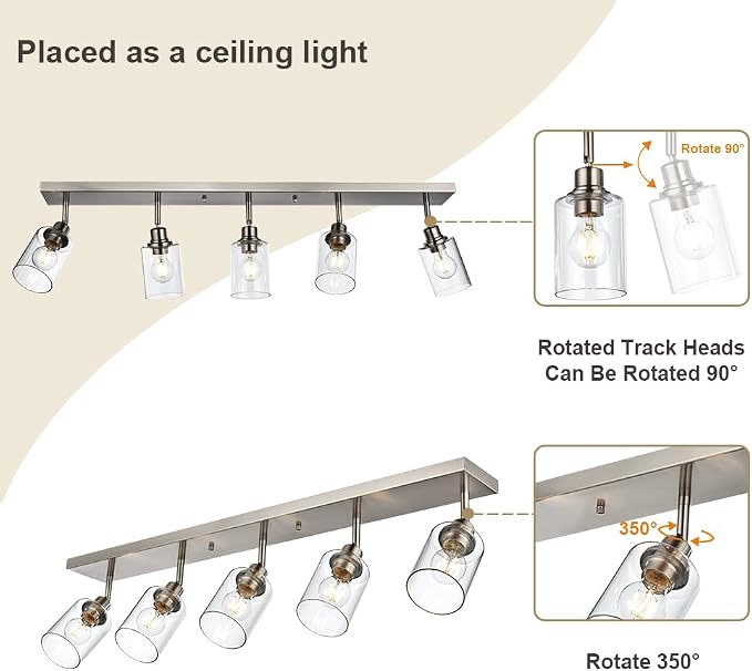 5 Light Indoor Vanity Lights with Clear Glass Shade,Black Bathroom Spotlight Fixture with Rotatable Light Head Metal Ceiling Light Fixture