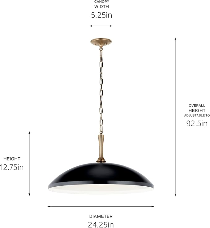 Kichler Delarosa 1-Light Pendant Light Fixture, Oversized Kitchen Island Hanging Light with Black Shade and Champagne Bronze Hardware, for Dining Room or Kitchen (12.75" x 24.25"), 52637BK