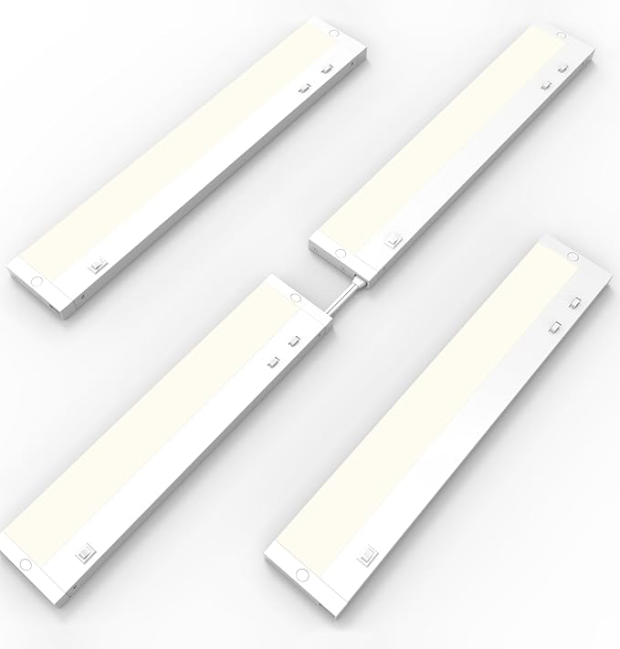 18 Inch Under Cabinet Lighting Plug in, 10W 120V 3 Color 3000K/4000K/5000K, 3 Brightness, Super Bright, Ultra Thin Under Counter Lights for Kitchen, Linkable LED Cabinet Light, White 4 Pack