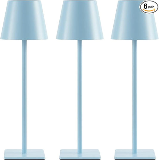 UME 3 Pack Cordless Table Lamp, Battery Operated Lamp - Portable Waterproof Rechargeable Table Lamp w/ 3 Color Temps & Stepless Dimming for Dinner, Desk, Cafe, Outdoor (Blue)