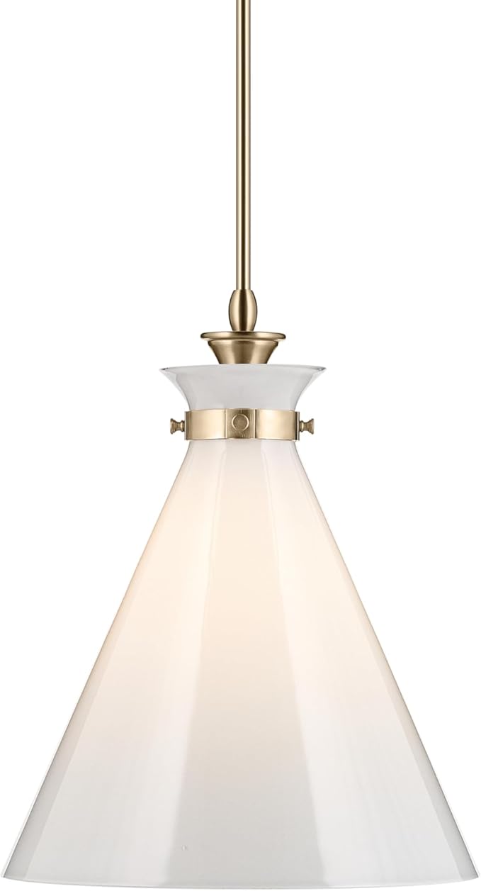 Kichler Laria 1-Light Pendant Light Fixture with Opal Glass, Updated Traditional Hanging Light for Kitchen Island and Dining Room in Champagne Bronze (19.75" x 16"), 52775CPZ