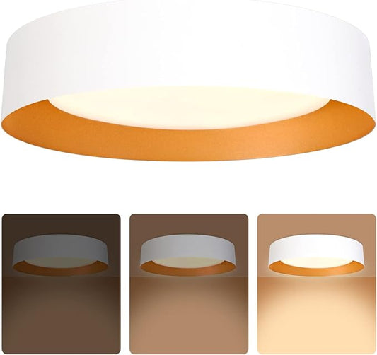 Bargeni 16.5" White Gold Flush Mount Ceiling Light, Dimmable LED Fixture | 30W LED ceiling light with 3000K warm white glow, ideal for hallways, closets, bedrooms and entryways