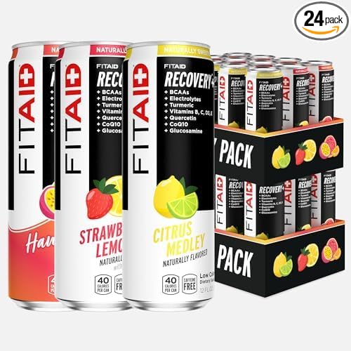 LIFEAID FITAID Workout Recovery Blend Variety Pack BCAA Glucosamine Full B Complex Electrolytes Omega-3s 100% Clean Vegan Naturally Sweetened & Flavored 12-oz. cans (Pack of 24) - Packaging May Vary