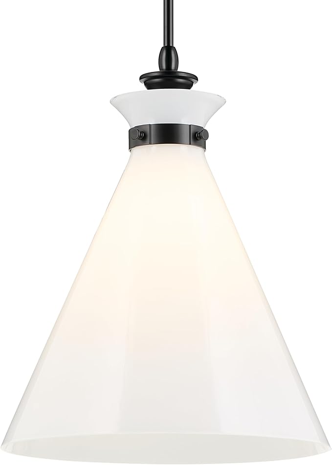 Kichler Laria 1-Light Pendant Light Fixture with Opal Glass, Kitchen Island Hanging Light in Black, Updated Traditional Style for Kitchen Island (19.75" x 16"), 52775BK