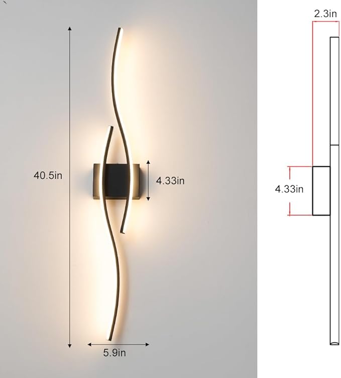 Daunton Hardwired Modern Wall Sconce Set of Two with Remote Control, Dimmable LED Wall Sconces Lighting Set of 2, Large Black Wall Light, LED Wall Lamp for Bedroom Living Room Bathroom 40.5" Length