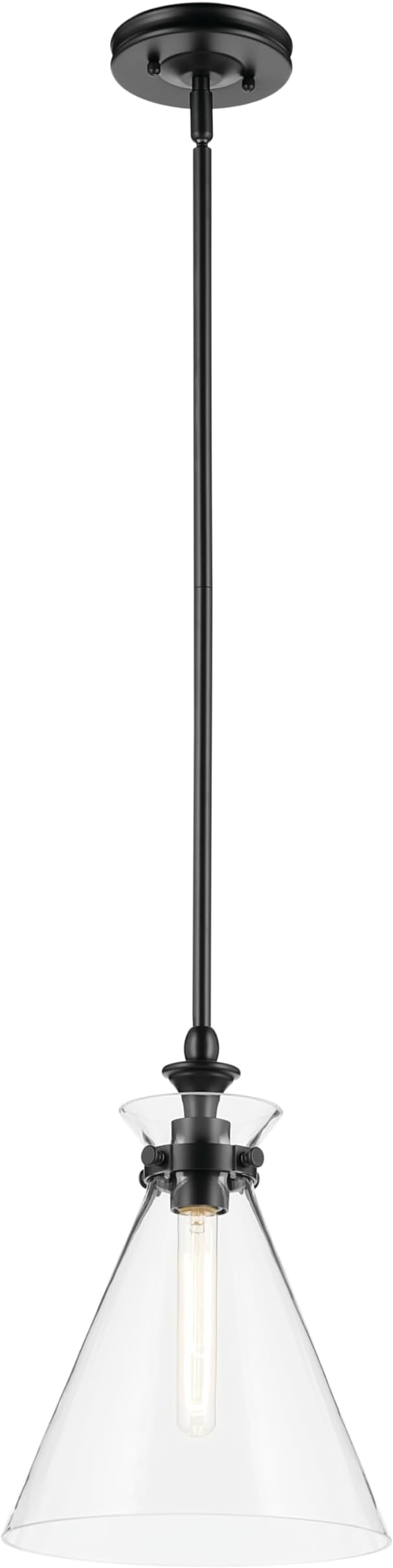Kichler Laria 1-Light Pendant Light Fixture with Clear Glass, Kitchen Island Hanging Light in Black, Updated Traditional Style for Dining Room (14.5" x 10.5"), 52774BKCLR