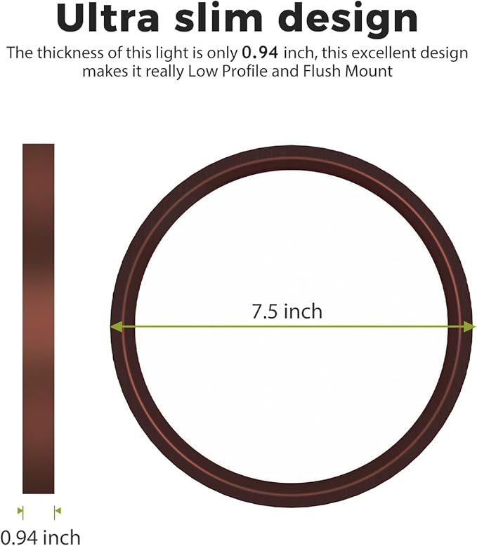 hepside 2Pack Dimmable Flush Mount Ceiling Light Fixture Oil Rubbed Bronze, 3000/4000/6500K Ceiling Lamp, 7.5INCH 15W 1500LM Low Profile Light for Bedroom, Kitchen, Bathroom, Hallway