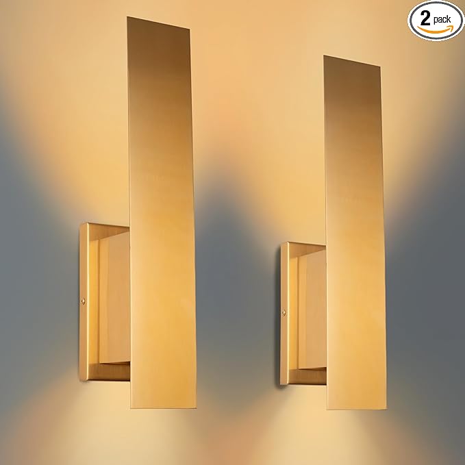 Edwarmlux Indoor Wall Sconces, Modern Wall Lights, Up and Down Wall Mount Light, Dimmable Hardwired Wall Light for Bedroom, Living Room, Hallway, GU10 Bulbs Excluded, 2 Pack (Brushed Gold)