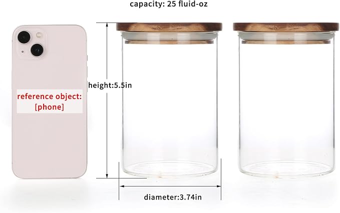 KKC HOME ACCENTS Clear Borosilicate Glass Glass Storage Jars with Airtight Wood Lids,Air Tight Sealed Wooden Top Glass Jars with Spoon for Coffee,Tea,Sugar, 25 OZ (750 ml)
