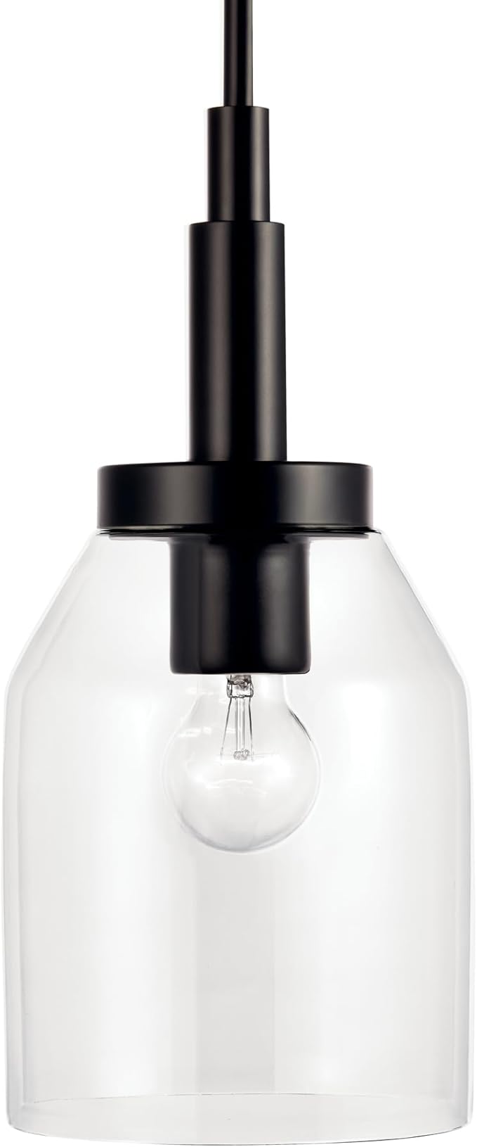 Kichler Madden 1-Light Mini Pendant Light with Clear Glass in Black, Modern Kitchen Island Hanging Light Fixture for Bathroom or Kitchen, Sloped Ceiling Compatible (15" x 7"), 52725BK