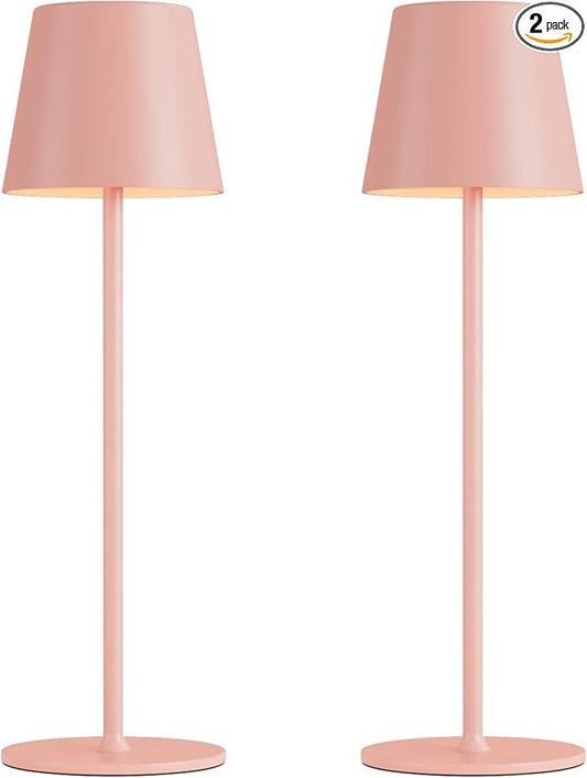 Kakanuo Cordless Table Lamp Rechargeable Pink - KK 2 Pack 5000mAH Battery Operated Lamp for Counter, 3 Color Stepless Dimming Wireless Lamp for Dining Kitchen, Outdoor Patio, Touch Control