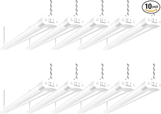 hykolity 10 Pack 4FT Linkable LED Utility Light Fixture, 4400lm, 42W, 5000K Daylight for Workshop, Garage, Hanging or Surface Mount, with Power Cord, ETL