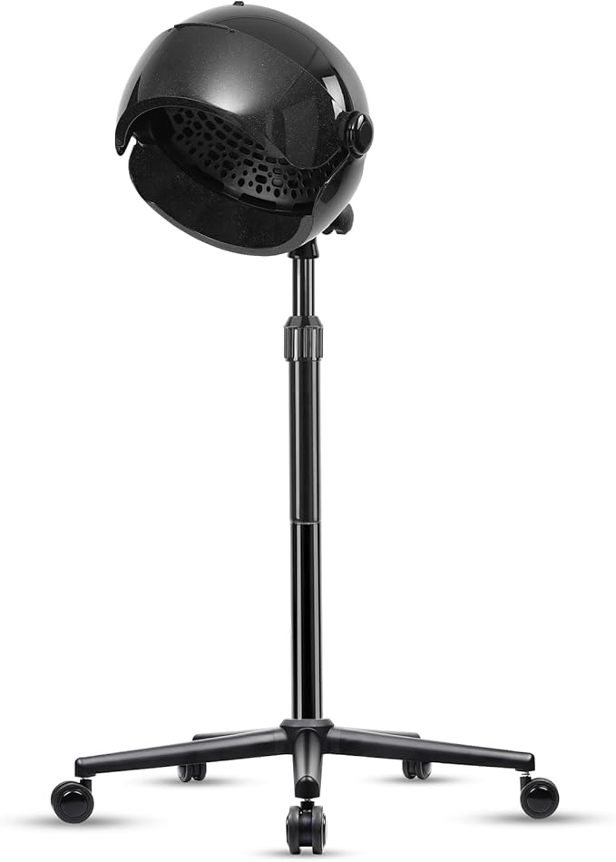 Hooded Hair Dryer, Stand Hair Dryer, Professional Hooded Dryer on Wheels with Digital Display, Touch Controls and 3 Temperature Settings for Salon and Home Use - Black