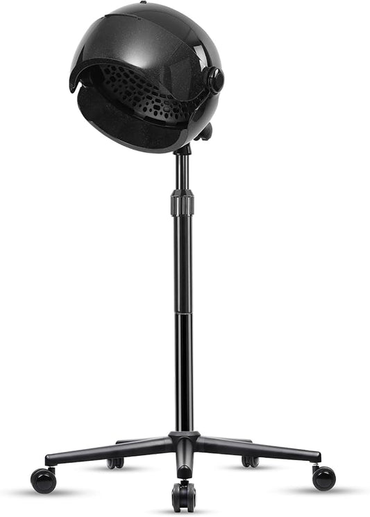 Hooded Hair Dryer, Stand Hair Dryer, Professional Hooded Dryer on Wheels with Digital Display, Touch Controls and 3 Temperature Settings for Salon and Home Use - Black