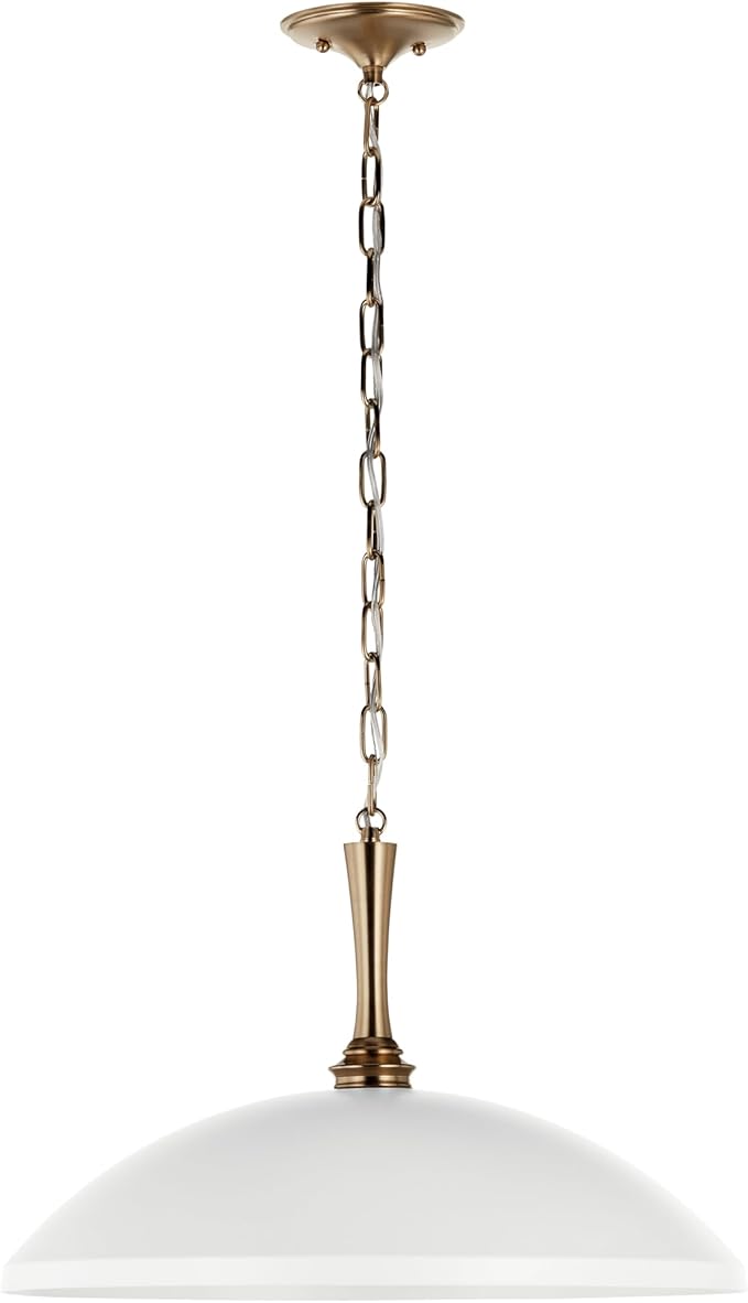 Kichler Delarosa 1-Light Pendant Light Fixture, Traditional Hanging Lamp with White Shade and Champagne Bronze Hardware for Kitchen Island, Dining Room, or Hallway (12.75" x 20.25"), 52638WH