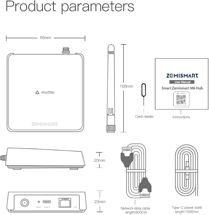Matter Smart Home Hub M6, Matter & Zigbee Gateway with Antenna for Home Automation